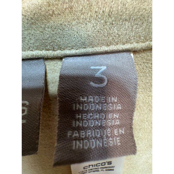 Chico's Women's V Neck Tunic Top Long Sleeve Stretch Faux Suede Paisley Sz 3 Tan - Picture 3 of 12